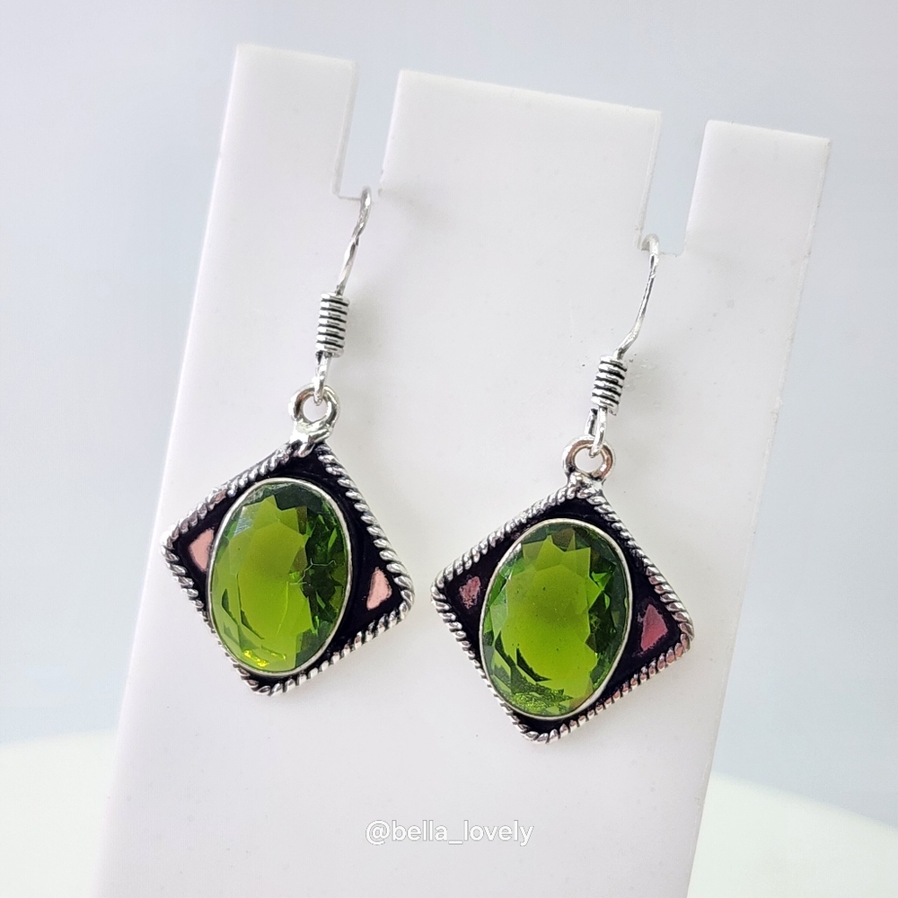 Peridot Gemstone Ethnic Handmade Drop Dangle Earrings 1.5"
